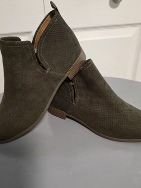Dr. Scholl's Olive Green Perforated Suede Ankle Booties